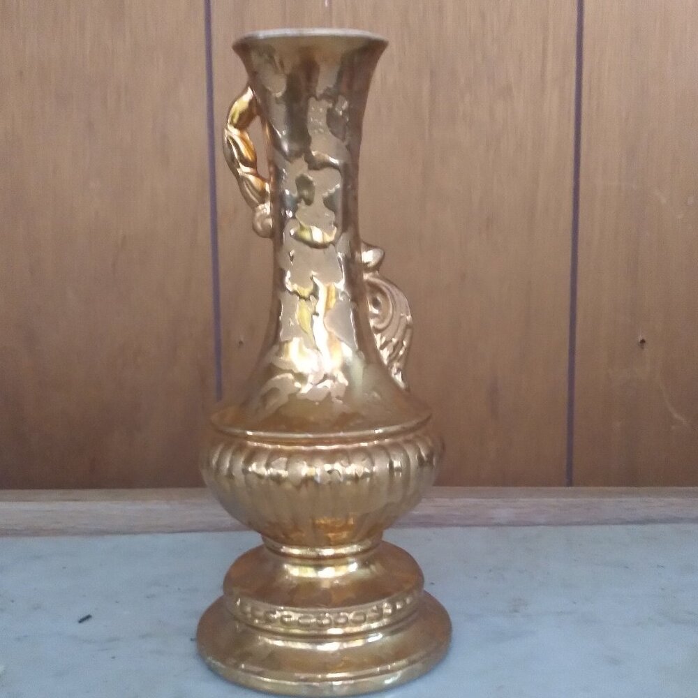 Vintage 24 carat Gold Plated Ceramic Flower Vase